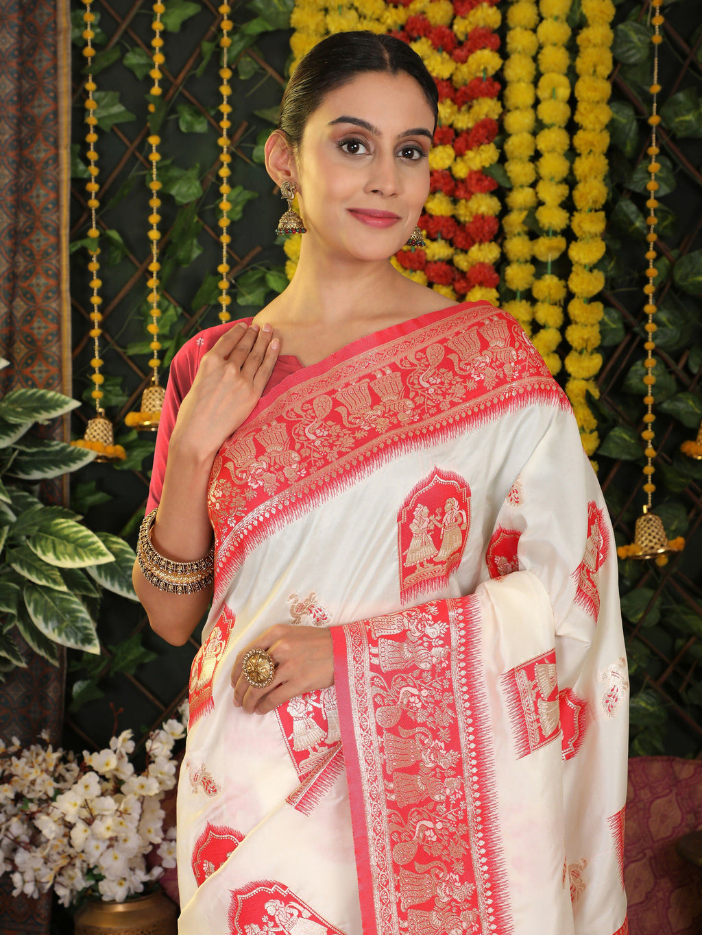 Shree Shyam Fashion Silk White Saree - Distacart