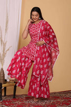 Vamika Women Printed Cotton Pink Party Wear/Casual Wear Kurta Set/Suit - Distacart