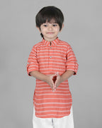Joban Fashion Kids Island Cotton Full Sleeves Striped Kurta and Pyjama- Peach - Distacart