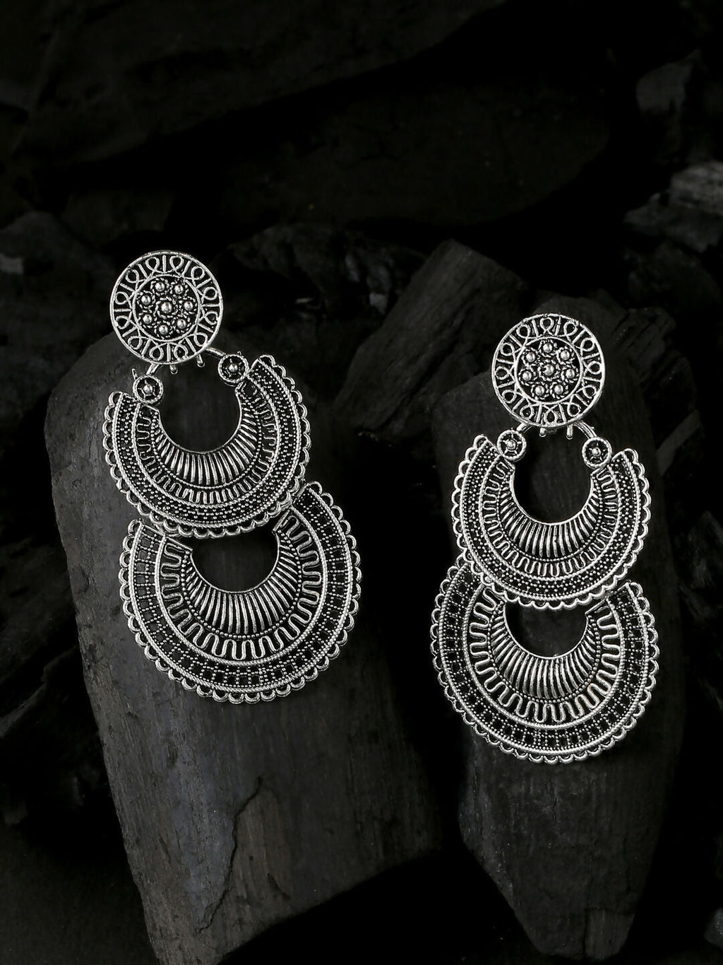 NVR Women Silver Plated Crescent Shaped Drop Earrings - Distacart