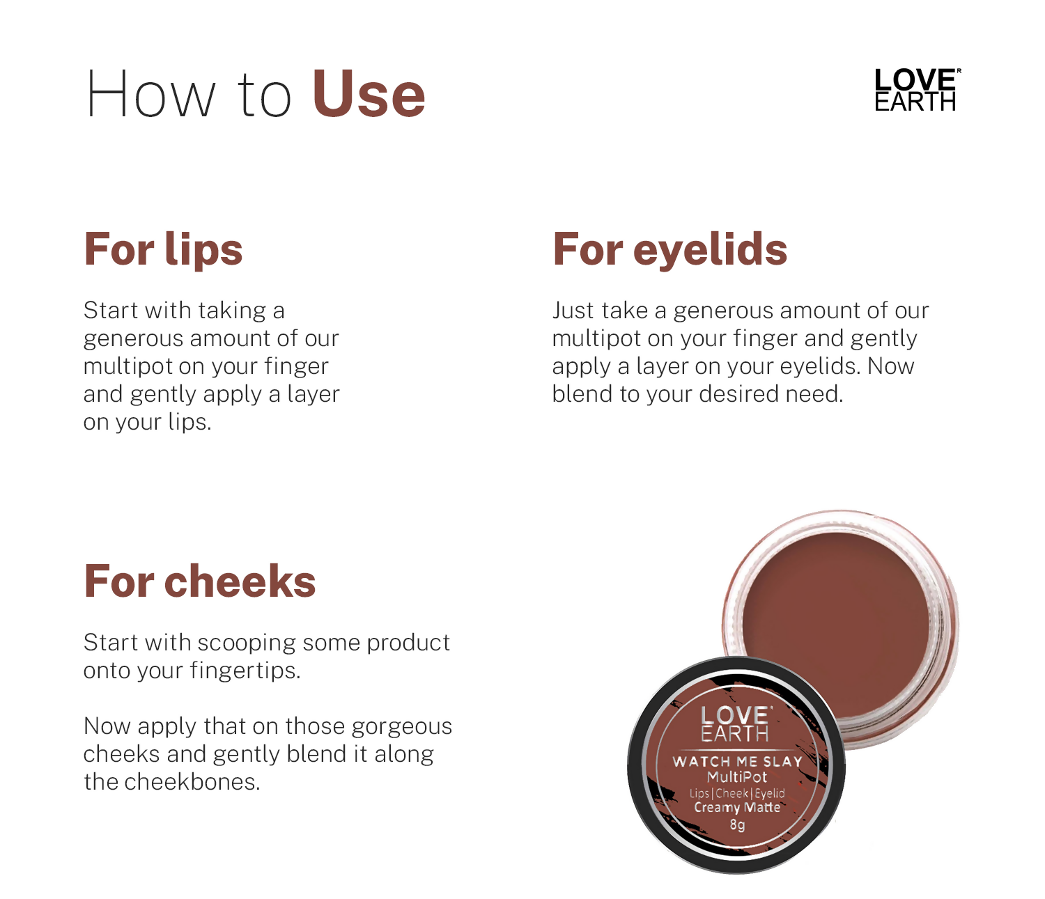 Love Earth Lip Tint & Cheek Tint Multipot Combo (Ruby Pink & Caramel Brown)