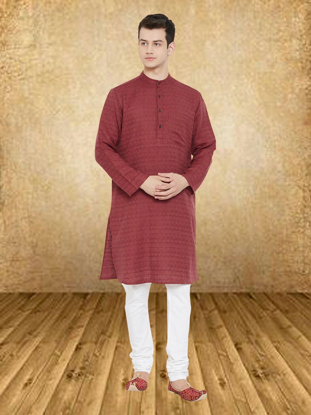 Even Apparels Men's Maroon Emboided Kurta