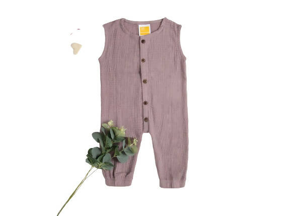 Sunshine Baby Cute Organic Muslin Cotton Sleeveless Full Length Rompers For Babies - Purple