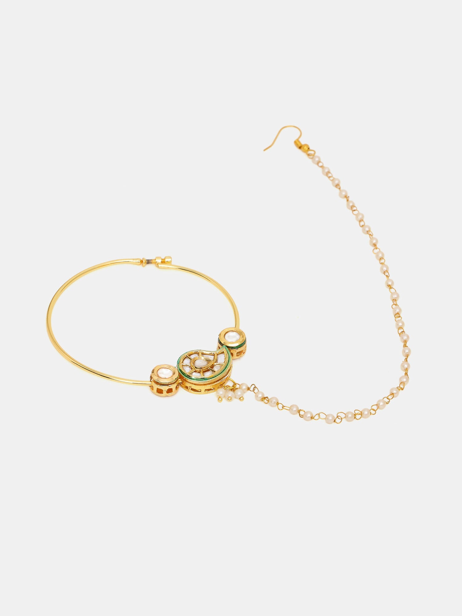 Ruby Raang 22k Gold Polished Kundan Maharani Nose Ring (Clip On)