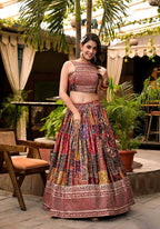 Women's Wedding Traditional Multi Dull Satin Lehenga Choli - Kaushlya