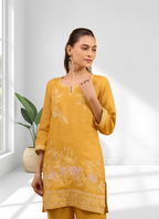 Joban Fashion Mustard Linen Embroidered Readymade Cord Set - Distacart