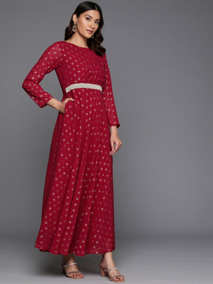Ahalyaa Women's Traditional wear Ethnic Dress - Maroon - Distacart
