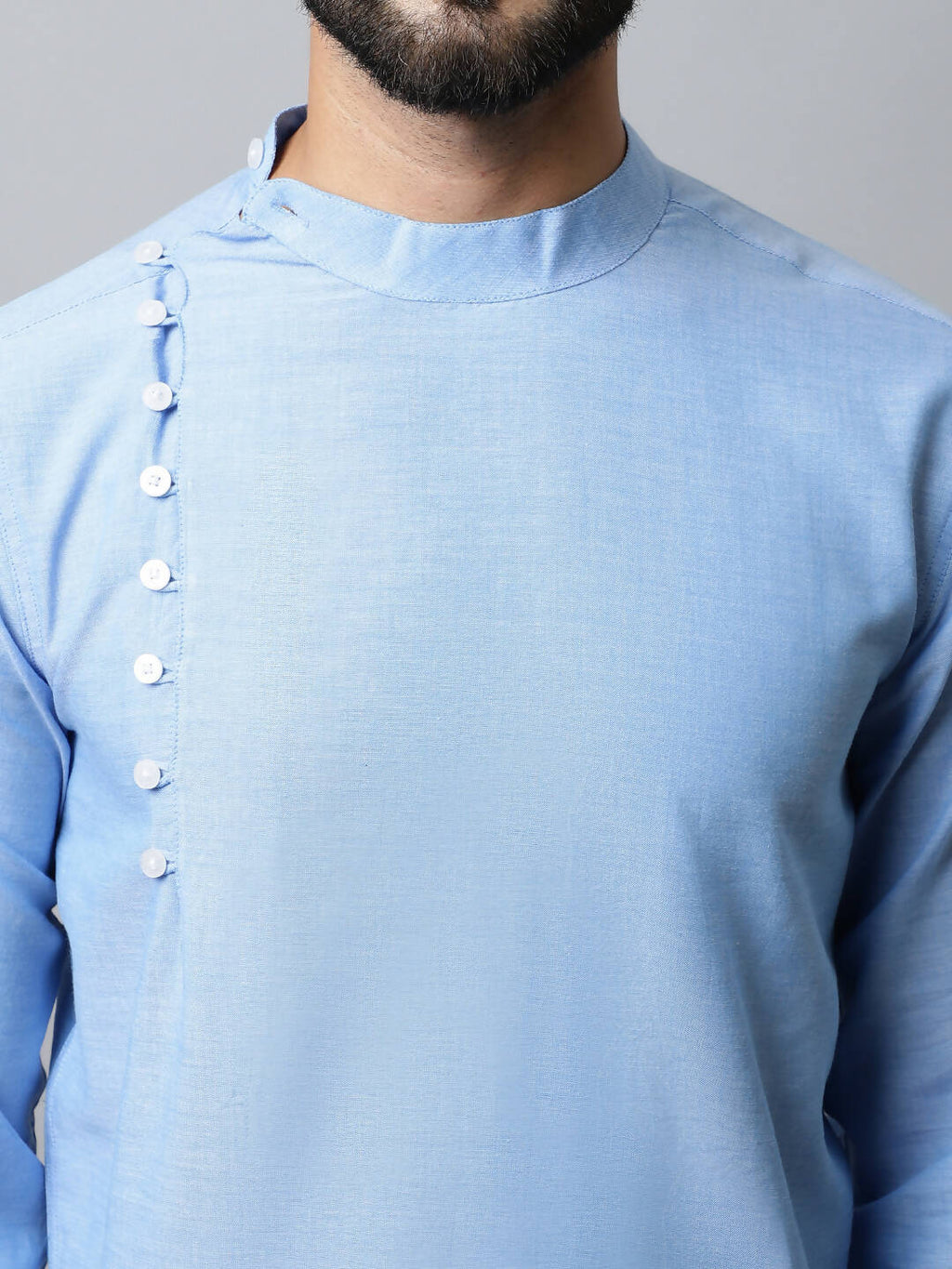 Even Apparels sky Blue Color Pure Cotton Men's Kurta With Side Placket (MMS503) - Distacart