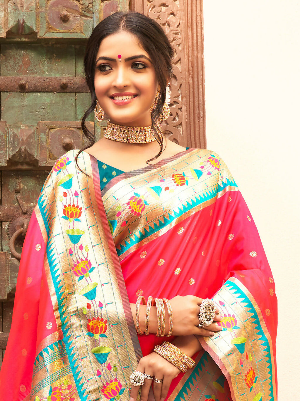 Shree Shyam Fashion Silk Blend Pink Saree - Distacart