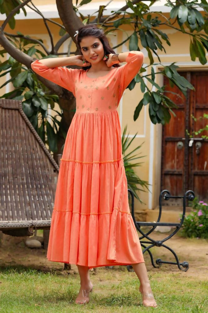 Yufta Peach Cotton Dobby Dress