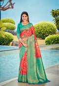 Exclusive Collection Wedding Red Green Collection Banarasi Silk Saree With Rich Pallu