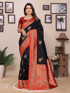Joban Fashion Banarasi Black Small Butti Soft Silk Saree - Distacart