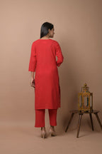 Kaajh Women's Red Solid Sequins Embellished Kurta Pant Set - Distacart
