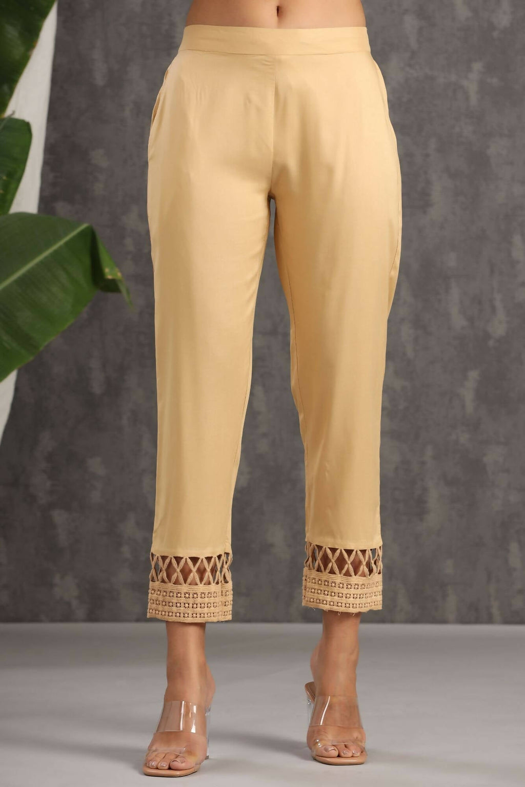 Juniper Women Gold Rayon Solid Slim Fit Pant/Slim Pant - Distacart