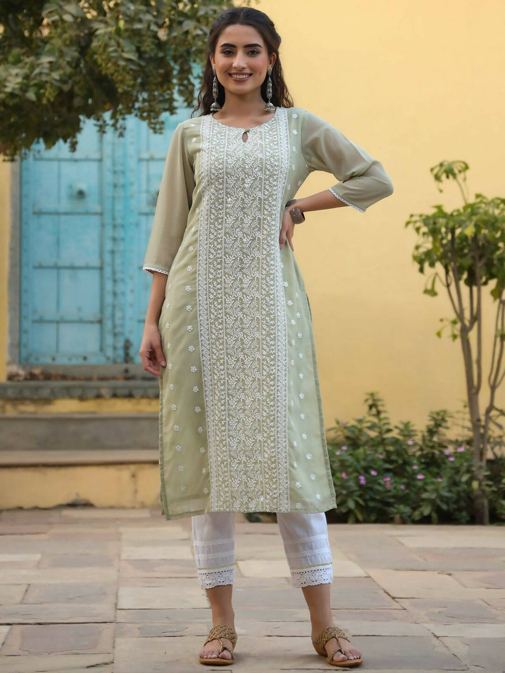 Juniper Women's Ltgreen Georgette Printed Kurta - Distacart