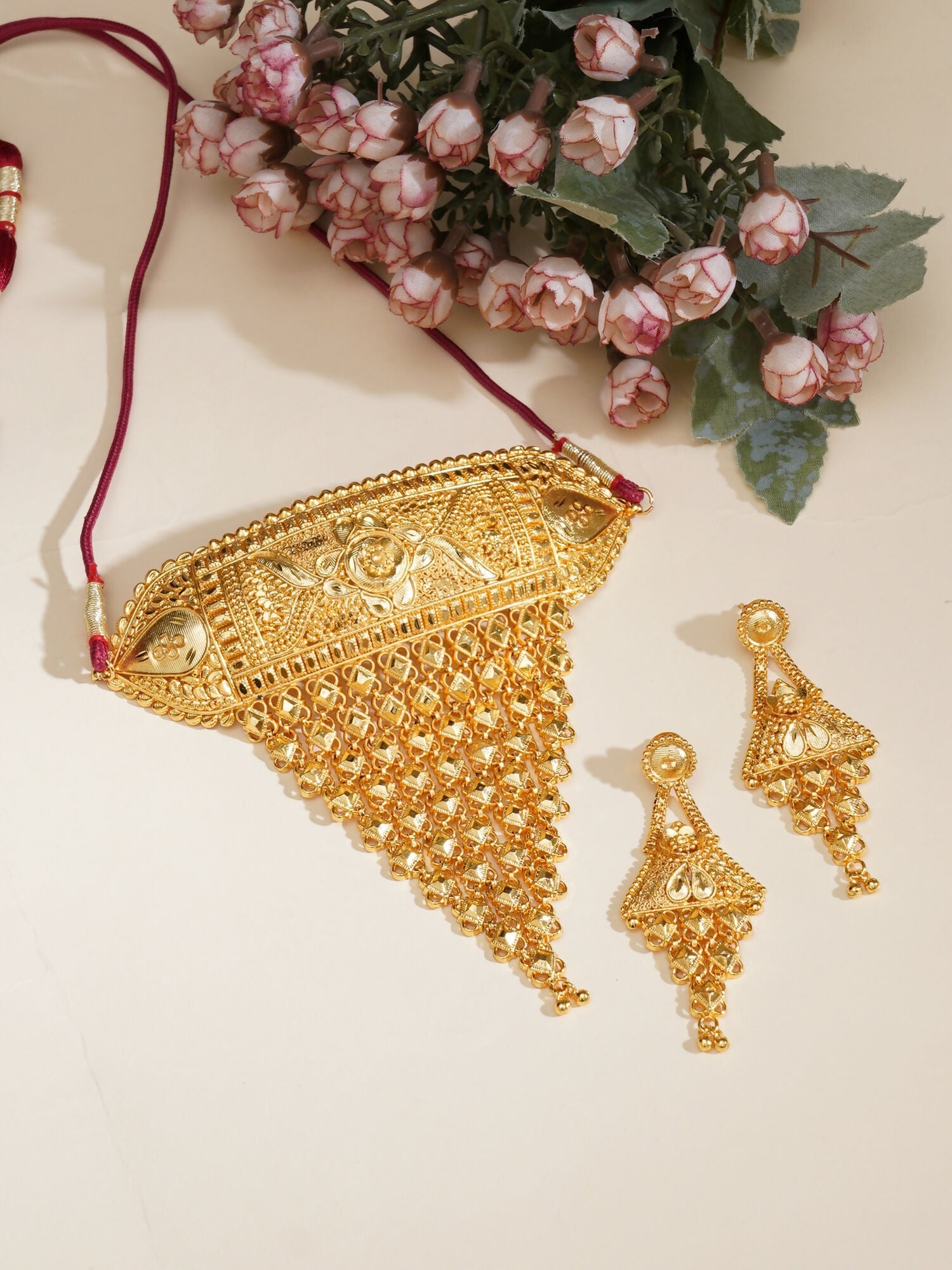 Gold plating jewellery set (Gold) - Ruby Raang
