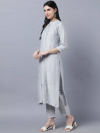 Myshka Stylish Grey Viscose 3/4 Sleeve Women's Kurta Pant Set - Distacart