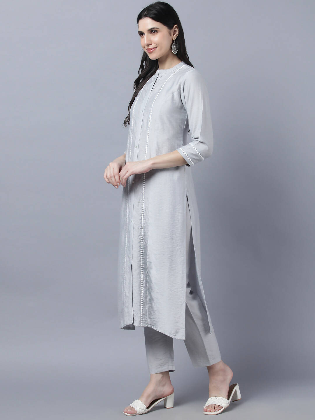 Myshka Stylish Grey Viscose 3/4 Sleeve Women's Kurta Pant Set - Distacart