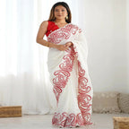 Joban Fashion Silk Blend Off White & Red Saree - Distacart