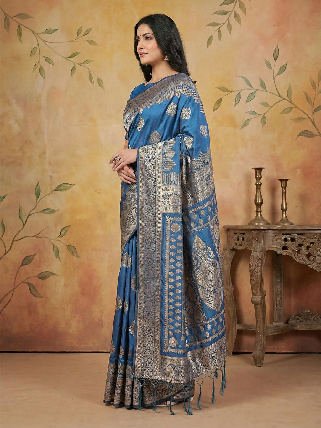 Shree Shyam Fashion Sky Blue Silk Blend Saree - Distacart