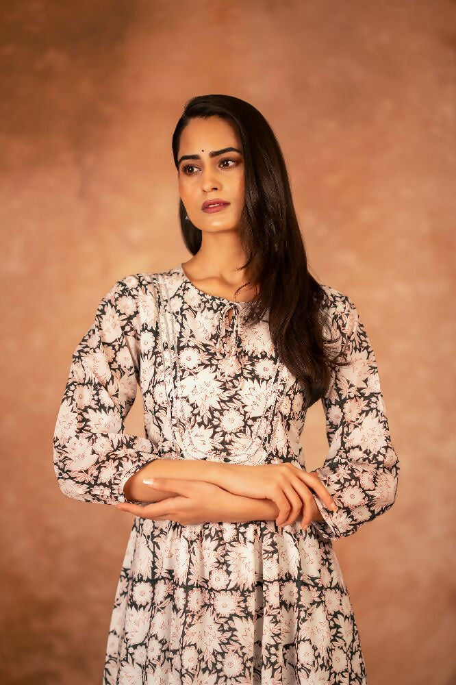 Joban Fashion Black Floral Hand Block Printed Cotton Kurta Pant Set - Distacart