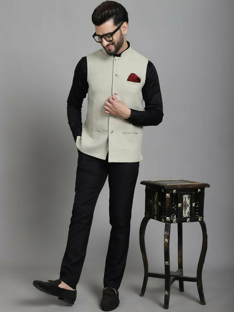 Even Apparels Self-Design Waistcoat With Welt Pockets - Beige