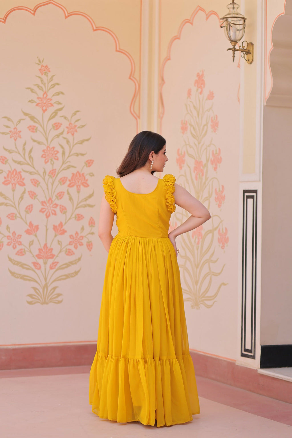 Joban Fashion Yellow Georgette Sequence Embroidery Work Gown - Distacart