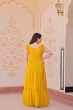 Joban Fashion Yellow Georgette Sequence Embroidery Work Gown - Distacart