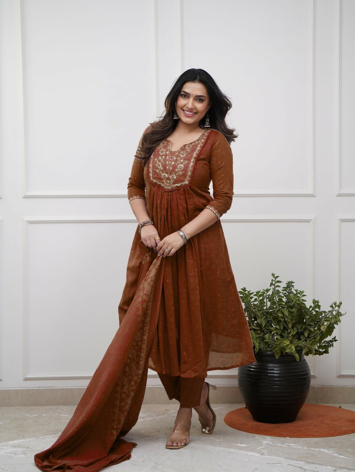 The52 Women's Beautiful Cotton Fabric Embroidery Work Straight Kurta Pant and Dupatta Set - Distacart
