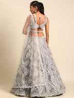House of Panchhi Grey Organza Sequins & Zarkan embroidery Lehenga choli & Dupatta