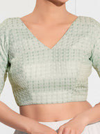 Joban Fashion Pista Green Crochet Padded Blouse With V Neck Elbow Sleeves - Distacart