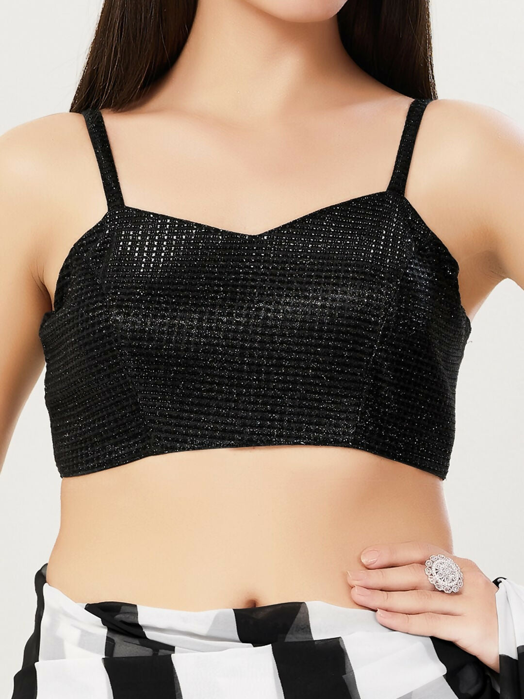 Joban Fashion Women Polyester Black Stitched Blouse