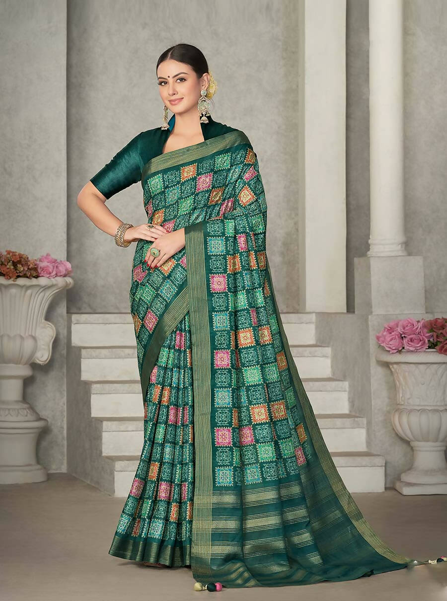 Green Rangkat Tussar Silk Woven Design Saree with Unstitched Blouse - Mohmanthan Eshani