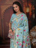 Shree Shyam Fashion Linen Cotton Sky Blue Saree - Distacart