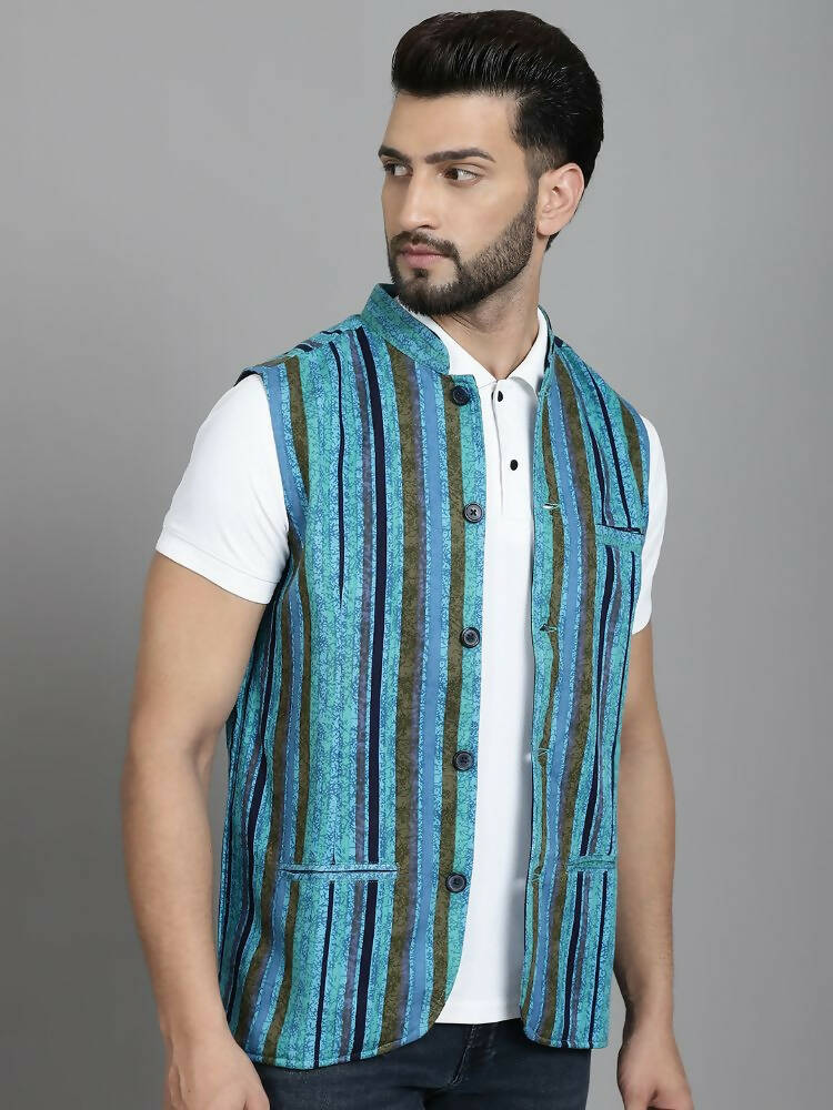 Even Apparels Nehru Jacket With Welt Pockets - Blue