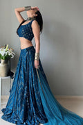Jyoti Fashion Blue Thread Embroidery Georgette Designer Lehenga Choli with Dupatta