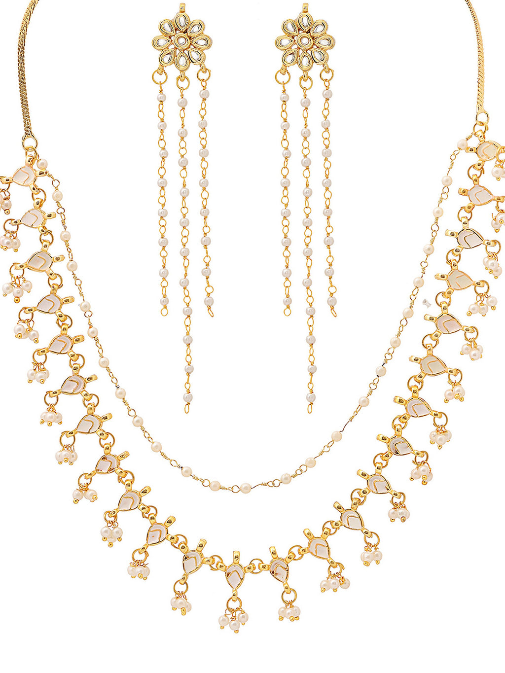 Ruby Raang Gold Kundan Necklace with Dangler Earrings