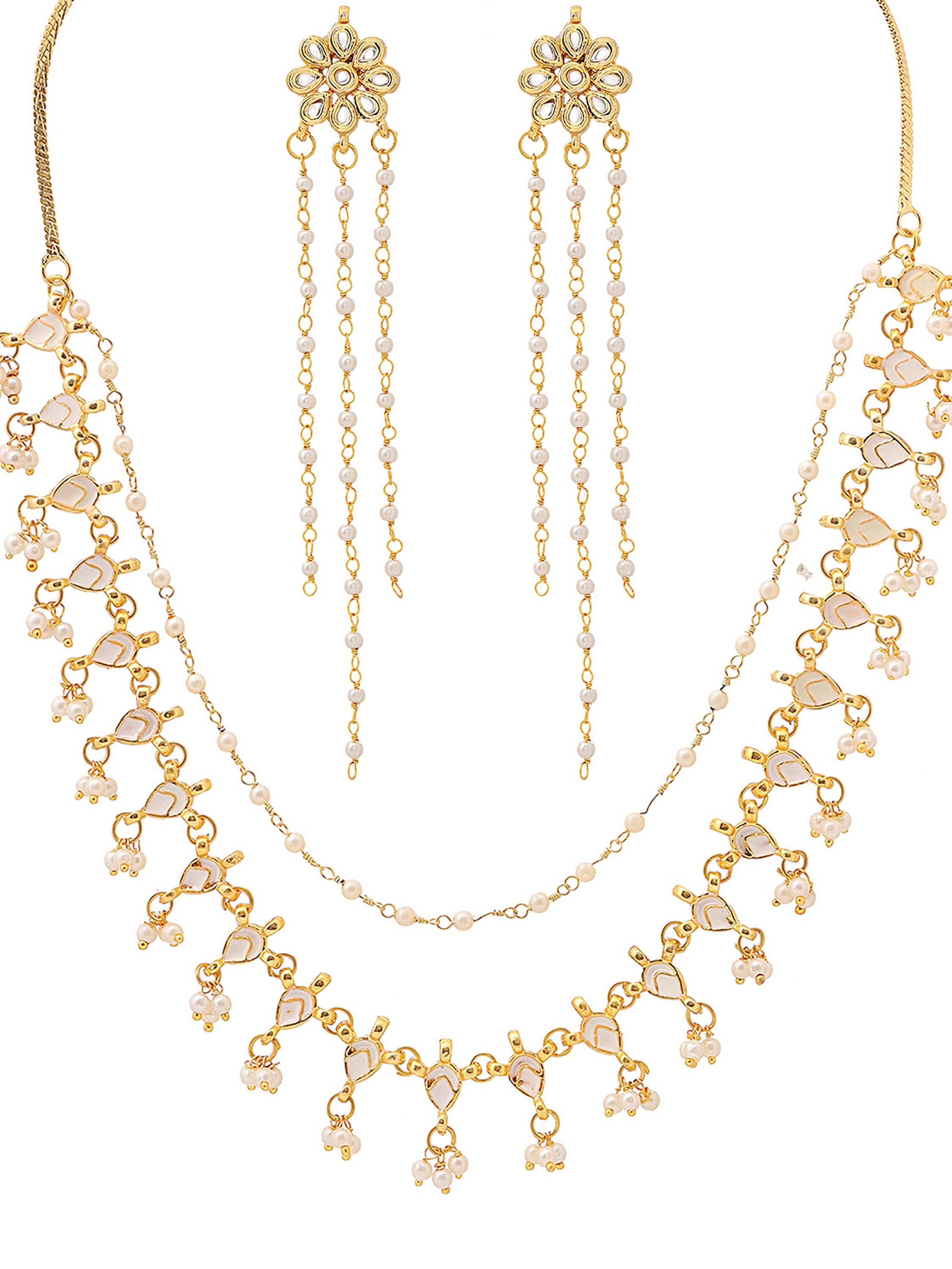 Ruby Raang Gold Kundan Necklace with Dangler Earrings