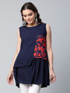 Ahalyaa Women Navy Blue Rayon Printed Tunic - Distacart