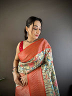 Joban Fashion Multi-Color Floral Digital Print Soft Lichi Silk Paithani Saree - Distacart