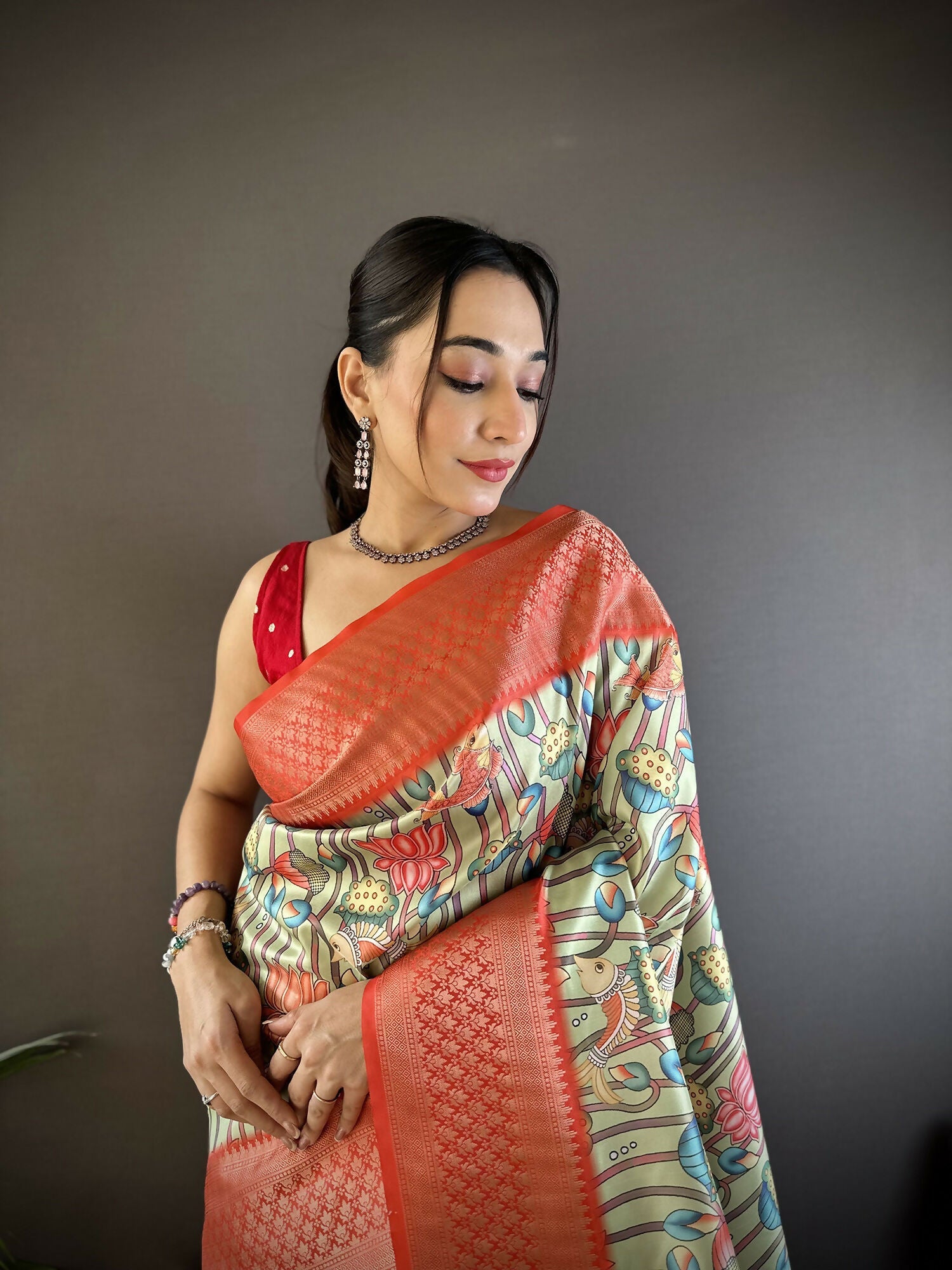 Joban Fashion Multi-Color Floral Digital Print Soft Lichi Silk Paithani Saree - Distacart