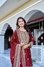 Teeya Creation Maroon Color Chinon Silk Heavy Embroidery Work Wedding Wear Sharara - Distacart