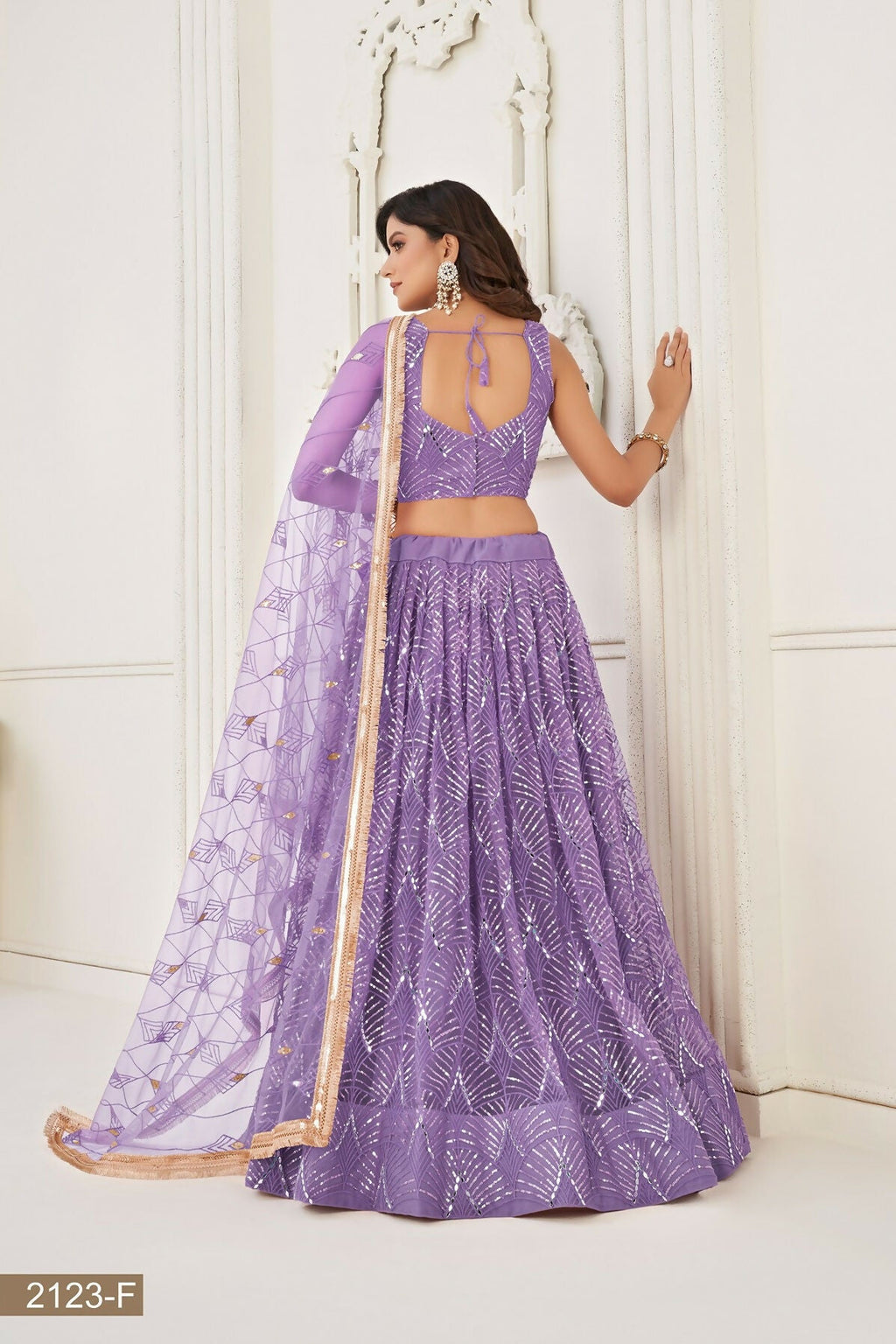 Eilara Glamorous Lavender Net With Sequins And Thread Embroidery Real Mirror Work Lehenga Choli For Wedding