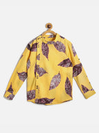 Manet Ethnic Full Sleeves Big Leaf Printed Shirt - Yellow