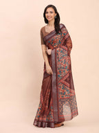Shree Shyam Fashion Linen Cotton Brown Saree - Distacart