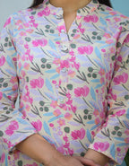 Kaajh Woman's Pink Printed Cotton Kurta Pant Set - Distacart