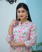 Kaajh Woman's Pink Printed Cotton Kurta Pant Set - Distacart