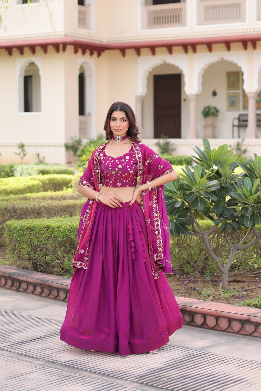 Prazu Fashion Purple Fendy Silk With Heavy Sequins & Thread Embroidered Lehenga Choli