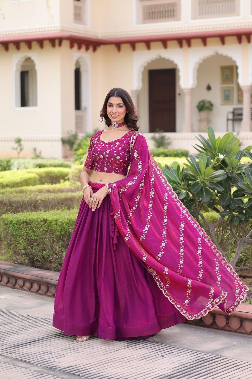 Prazu Fashion Purple Fendy Silk With Heavy Sequins & Thread Embroidered Lehenga Choli