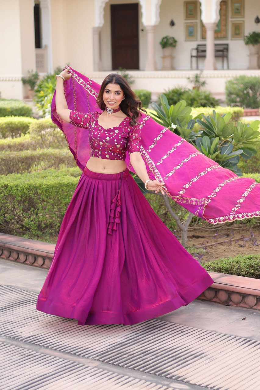 Prazu Fashion Purple Fendy Silk With Heavy Sequins & Thread Embroidered Lehenga Choli